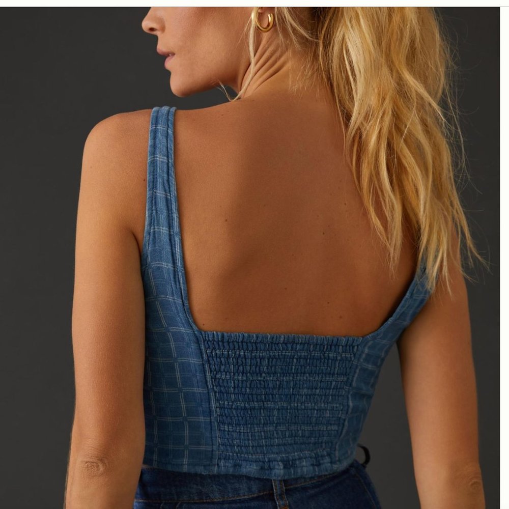 NWT anthropologie / pilcro cotton corset tank blue M - Picture 2 of 9